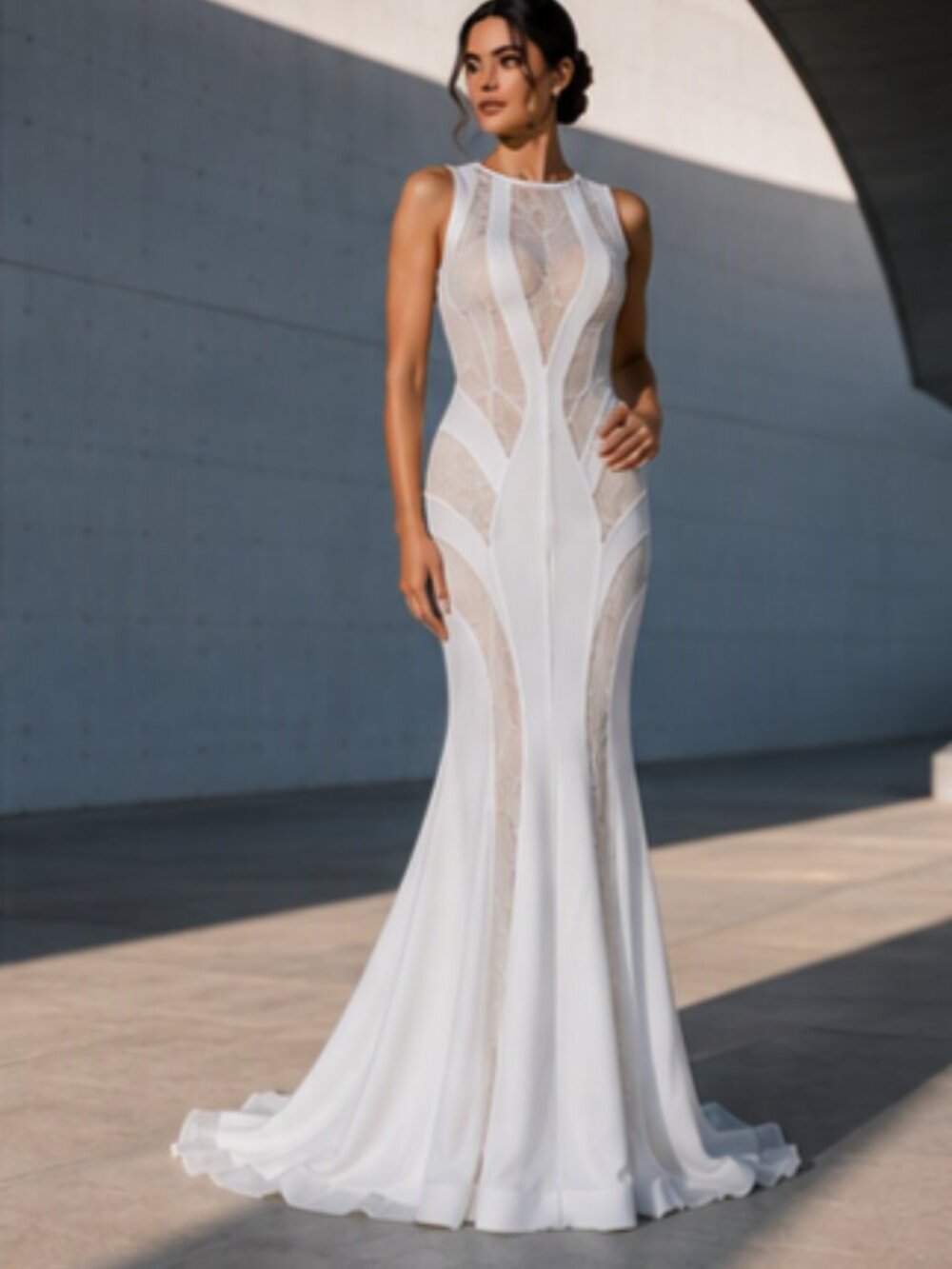 Ivory/Nude Lace Cutout Fit/Flare Bridal Dress - MacDuggal